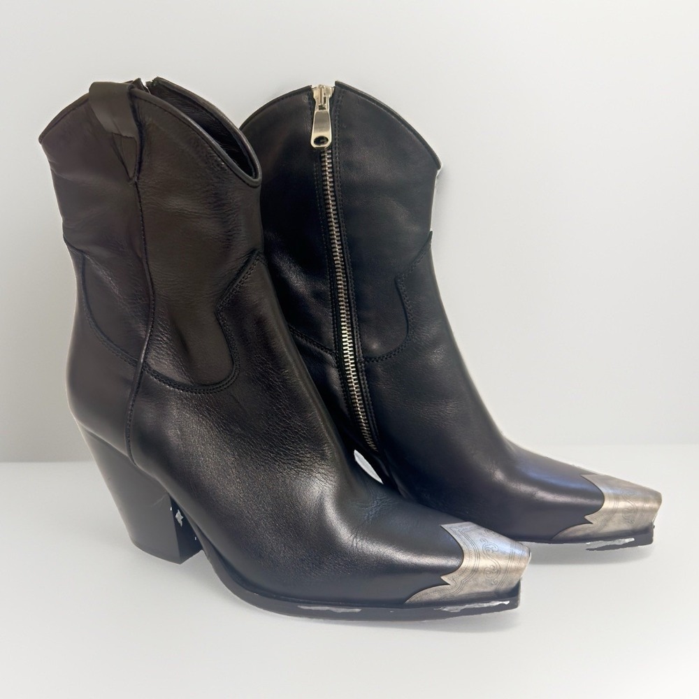NEW Free People Brayden Black Western Boot Sz 9-9.5 Silver Toe Cowgirl Country - Picture 10 of 15